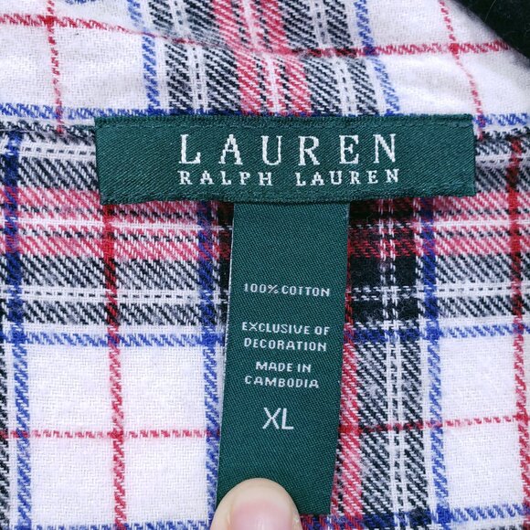 Lauren Ralph Lauren Red Plaid Cotton Flannel Sleepwear Pajama Top n Pants Set XL - Picture 2 of 16
